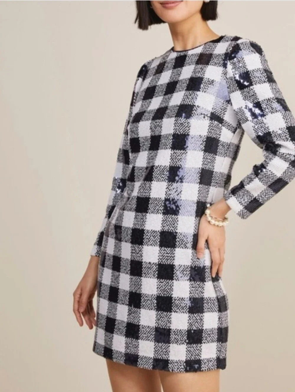 Vineyard Vines Buffalo Check Sequin Dress Blue & White Shift Formal Party Glam S